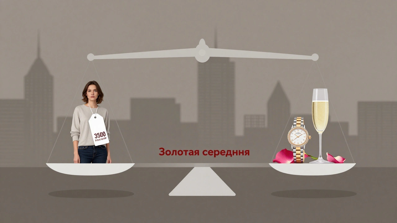 Весы с дешевой услугой с одной стороны и роскошью с другой — символ золотой середины.