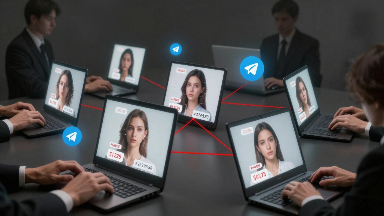 Цифровая сеть из рук, экранов и банковских счетов, скрывающая эксплуатацию.