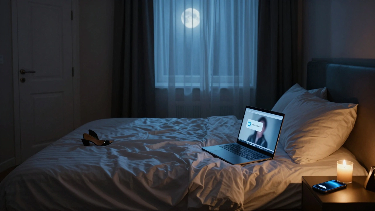 Пустая гостиничная комната с зажженной свечой, но без девушки — только телефон и обувь на полу.