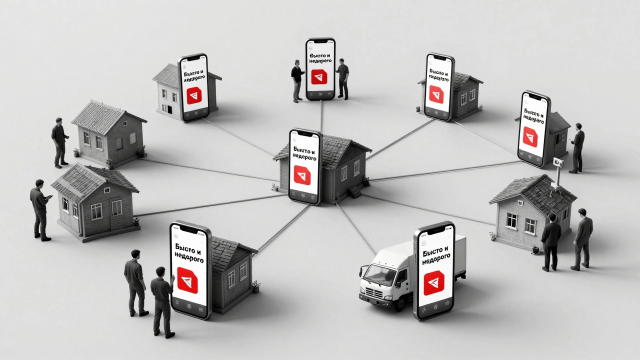 Сеть связей между гостиницами и телефонами с объявлениями о недорогих услугах.