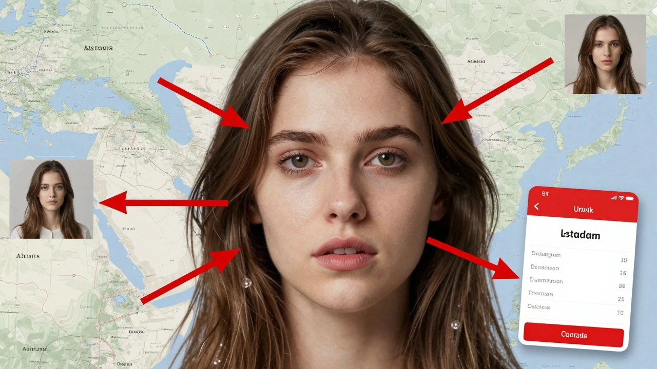 Составное лицо женщины из повторяющихся фото с разных городов Казахстана.