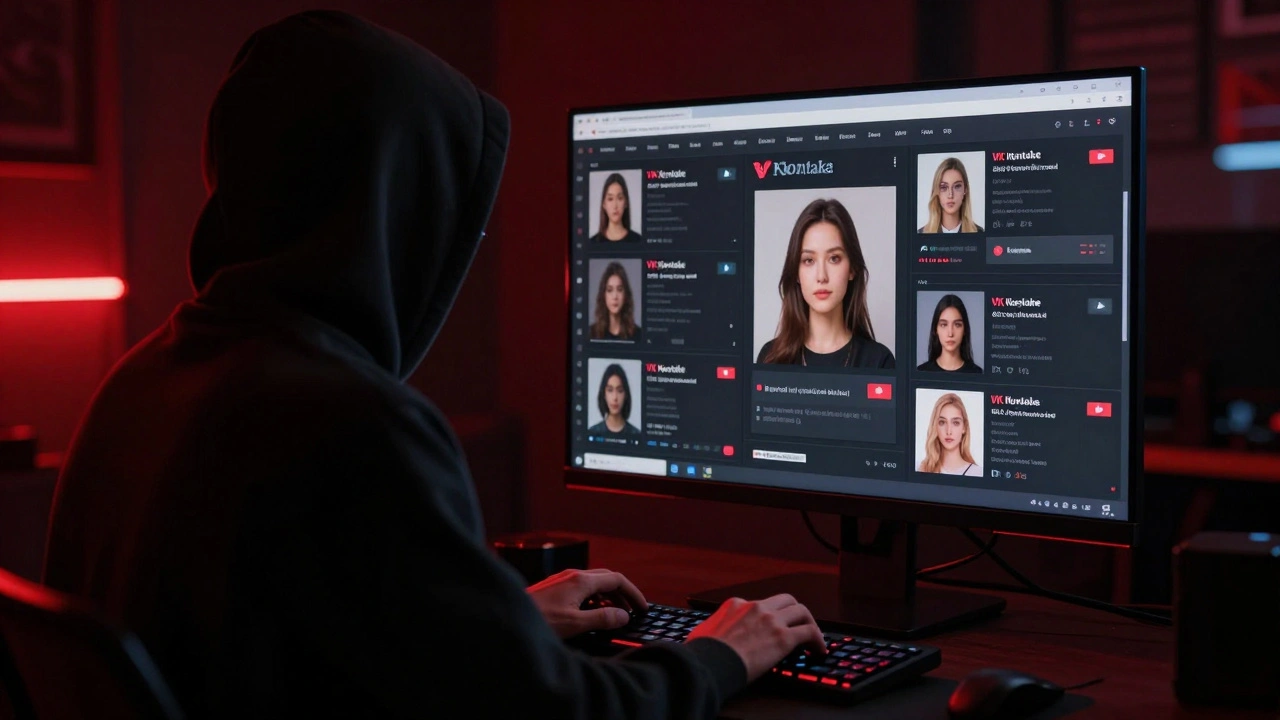 Тень за компьютером запускает ботов для автоматической публикации объявлений в ВКонтакте.